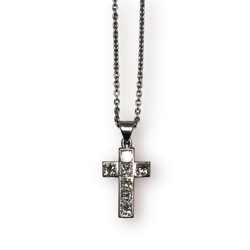 132 - A platinum necklace and diamond-set crucifx pendant, 7x Princes Cut diamonds, estimated total diamon... 