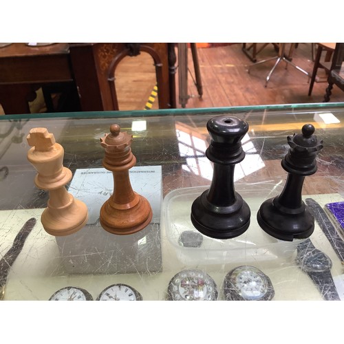 301 - Two glass chess sets, with glass board and a wooden Staunton pattern chess set, together with two wo... 