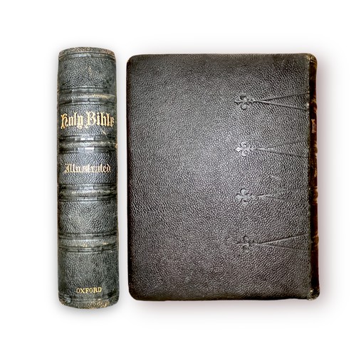 414 - Three various 19th century large family bibles with printed illustrations, (3)