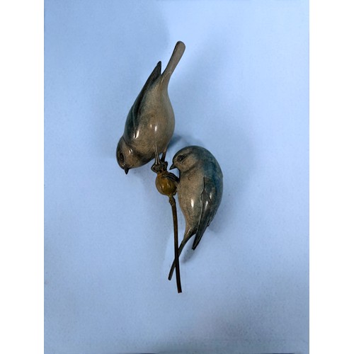 464 - Adam Binder (b.1970) ‘Two Blue Tits’ limited edition bronze sculpture, numbered 1/24, signed and num... 