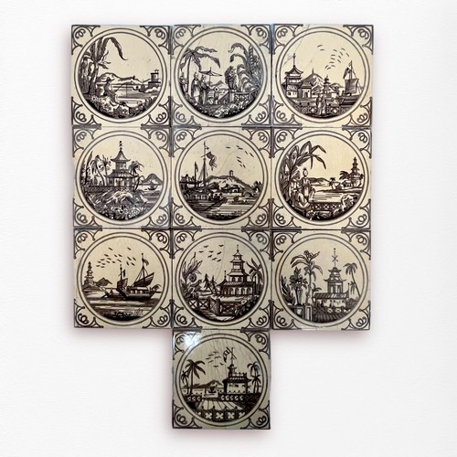 36 - Ten Victorian Minton pottery tiles, each transfer printed with individual Chinoiserie scenes depicti... 
