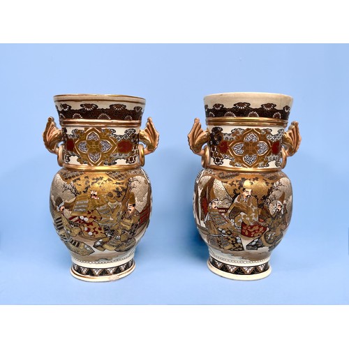 60 - A pair of 19th century Japanese Satsuma pottery vases, typically decorated with gilding and enamels ... 