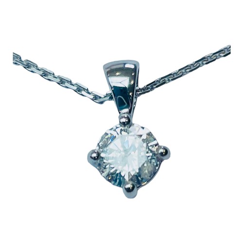 137 - An 18ct white gold solitaire diamond pendant, the round brilliant cut diamond weighing 0.67cts, is s... 