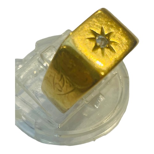 170 - An 18ct yellow gold signet ring, star set with a small round diamond to the centre, weighs 7.0 grams... 
