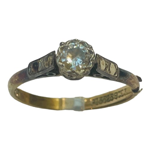 176 - An 18ct gold solitaire diamond ring, set with a Victorian cut diamond in a platinum illusion setting... 