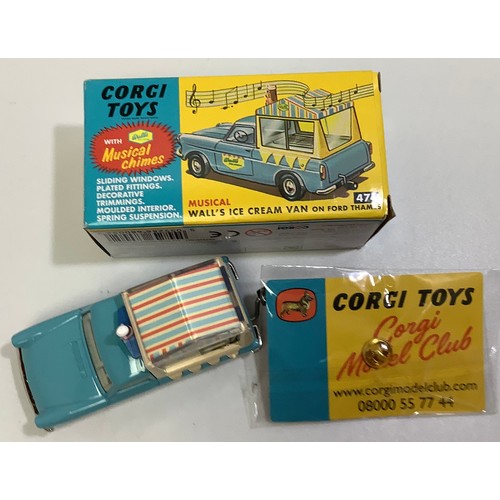 390 - Corgi 474 Ford Thames ‘Wall's’ Ice Cream Van, blue, cream, silver trim, spun hubs, with sliding wind... 