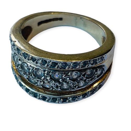 168 - A 9ct gold dress ring, set with 14 x round diamonds in a pave setting to the centre, with a row of 1... 