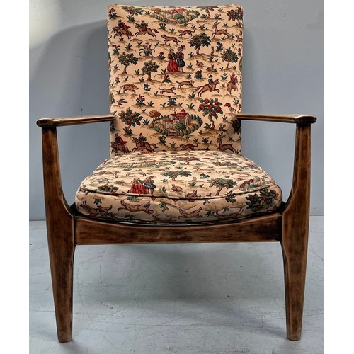 509 - A mid 20th century Parker Knoll teak framed lounge / armchair, bungee seat support, re-upholstered i... 