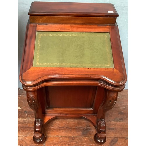 513 - A reproduction Victorian style mahogany Davenport, of typical form, with hinged, raised back enclosi... 