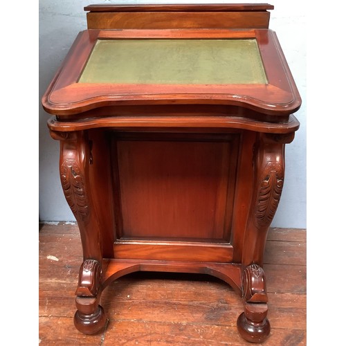 513 - A reproduction Victorian style mahogany Davenport, of typical form, with hinged, raised back enclosi... 