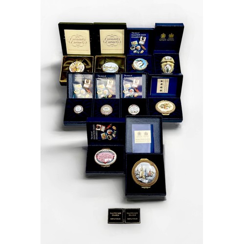 49 - Eight various boxed Halycon Days enamel boxes, including ‘Easter 1987’, ‘Penguins’, and another of m... 