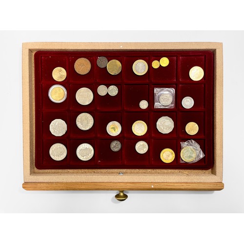 248 - A seven-drawer oak and oak veneered coin collectors table chest George III Cartwheel Copper Penny (V... 