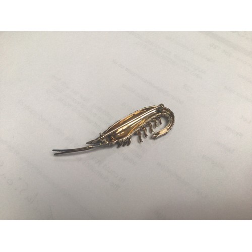 196 - An antique gold and silver brooch modelled as a shrimp, the body and tail set with approximately 56 ... 