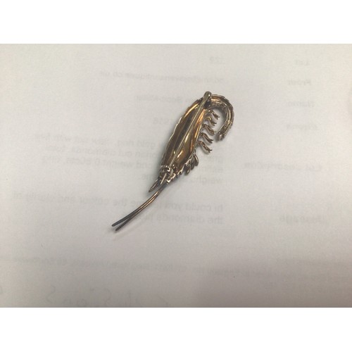 196 - An antique gold and silver brooch modelled as a shrimp, the body and tail set with approximately 56 ... 