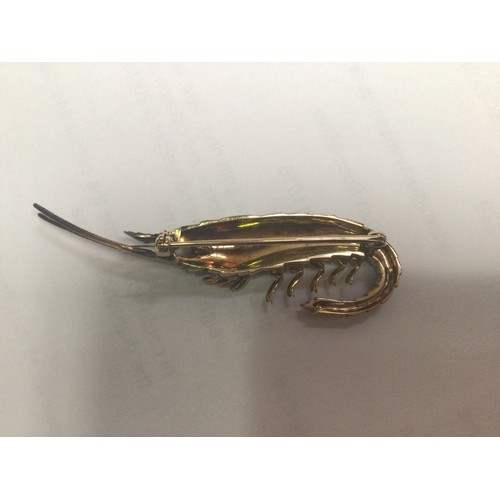 196 - An antique gold and silver brooch modelled as a shrimp, the body and tail set with approximately 56 ... 