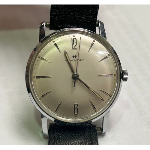121 - A gents stainless steel manual wind Hamilton wristwatch, c.1960’s, the circular silvered dial with b... 