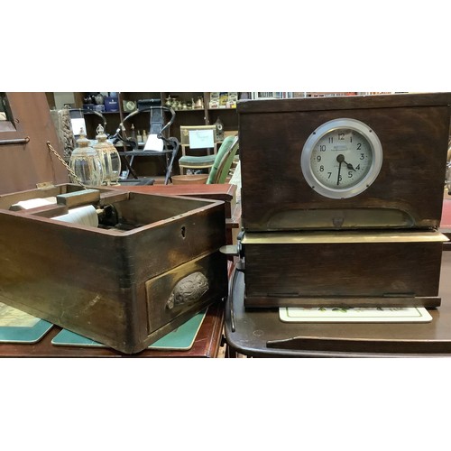 308 - A National Time Recorder Co Ltd clocking in machine, in oak case, 35 x 33cm, together with a vintage... 