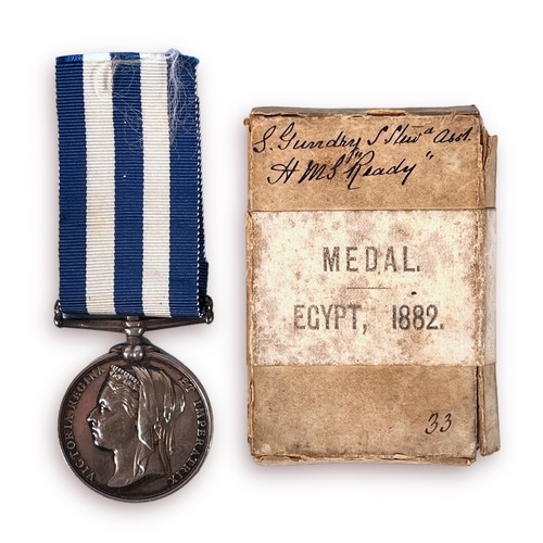 531 - A RN Egypt Medal 1882 (named S. Gundry HMS Ready), and Khedive Star, together with a Queen Victoria ... 