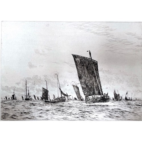 463 - William Lionel Wyllie (1851-1931) 'Boulogne Fishing Luggers', unframed, pencil signed etching, 19.5 ... 