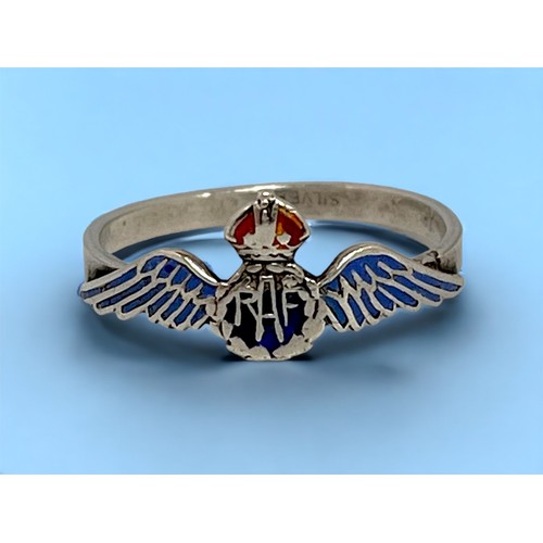 540 - A vintage silver and enamel RAF sweetheart ring, together with a sterling silver brooch modelled as ... 