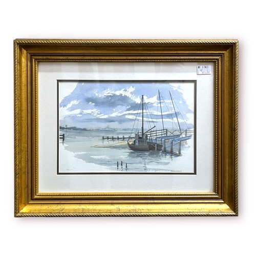 471 - Four various harbour-side watercolour studies with boats, including one by Mark Flemons and another ... 