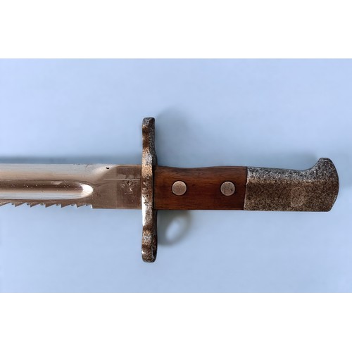 556 - A Swiss 1914 Pattern Scmidt Rubin sawback bayonet stamped 41142 to crossguard and HS to ricasso, wit... 