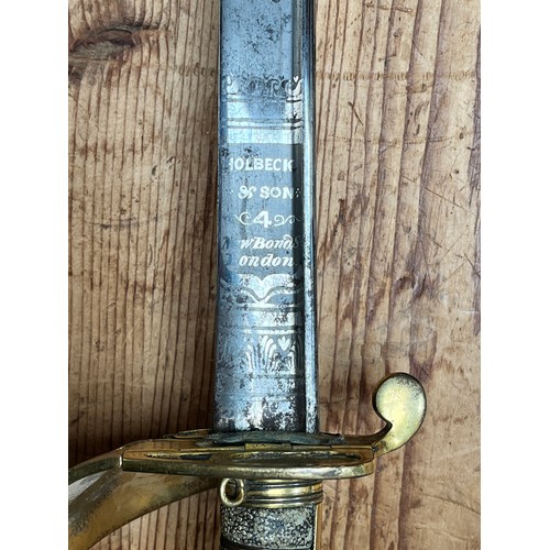 533 - A Victorian Royal Navy Officer's Sword, scarce 1827 pattern with slightly curved pipe-back blade wit... 