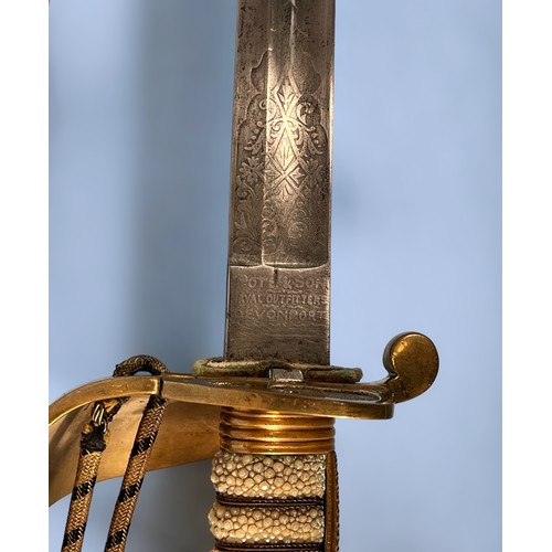 535 - A late Victorian 1827 pattern Naval Officer's Sword, with 31-inch/79cm steel blade with single three... 