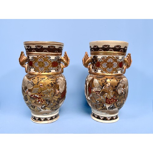 63 - A pair of 19th century Japanese Satsuma pottery vases, typically decorated with gilding and enamels ... 