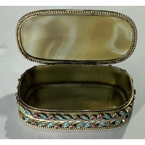 156 - A late19th/early 20th century Indian/Persian white-metal casket of elongated oval form, with inset p... 