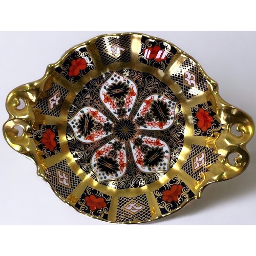 29 - Four Royal Crown Derby Old Imari, pattern 1128 items comprising a circular plate, a two-handled dish... 