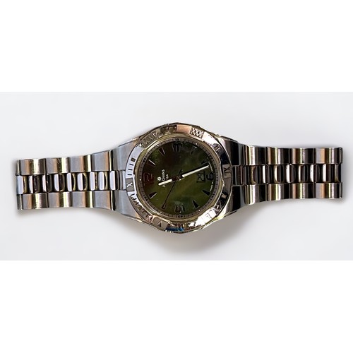 121 - A gents stainless steel Junghans Mega radio controlled quartz wristwatch, the black/green enamel dia... 