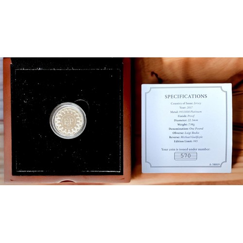 239 - A 2017 Jersey Platinum Proof Coin, 995/1000 platinum, 7.98g, Obv. Luigi Badia, Rev. Michael Guilfoyl... 