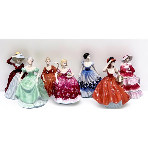 37 - A collection of eight assorted Coalport ‘Ladies of Fashion’ figural ladies including Madeleine, Rose... 