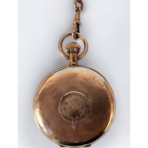 130 - A 9ct gold half-hunter pocket watch, the white enamel dial with Roman numerals denoting hours and su... 