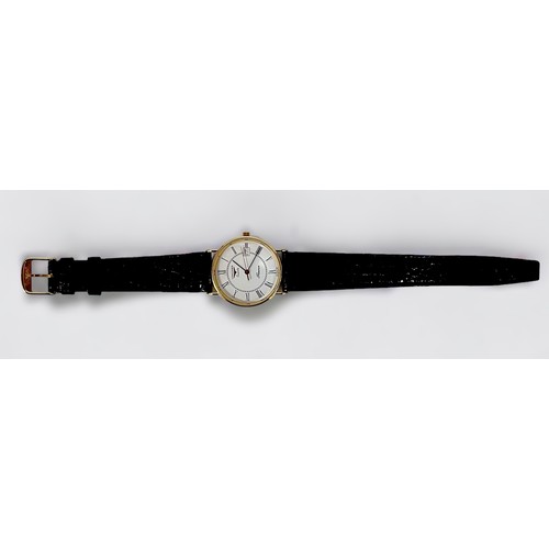 134 - A gents 9ct gold Longines Presence quartz wristwatch, the circular white dial with Roman numerals de... 