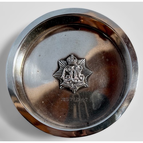 610 - A Stirling Silver Circular Pin Dish with central applied badge of the Calcutta Light Horse and engra... 