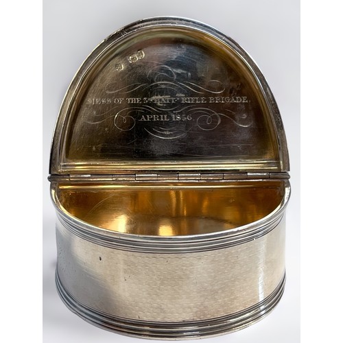 607 - A Victorian Regimental Silver Table Snuff Box, of The Prince Consort's Own Rifle Brigate/Crimean War... 