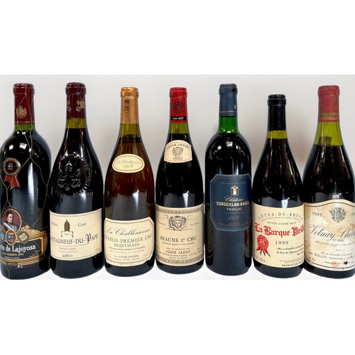 702 - Seven 75cl bottles of wine, comprising, Beaune, 1er Cru, Louis Jadot, 1990, Volnay-Chevrets, 1er Cru... 