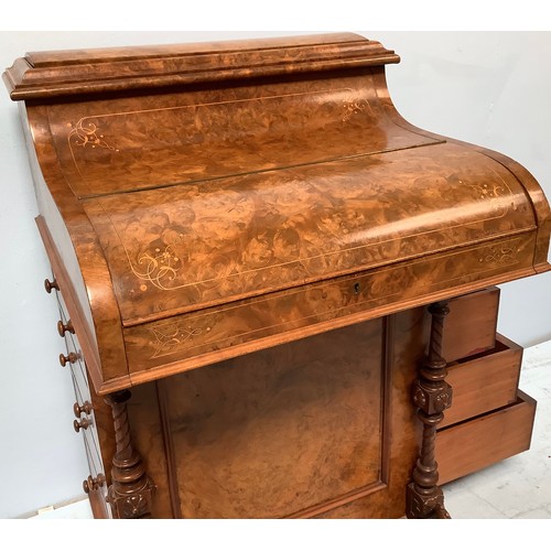 419 - A Victorian walnut veneered Davenport desk, with secret button to operate the rising stationary comp... 