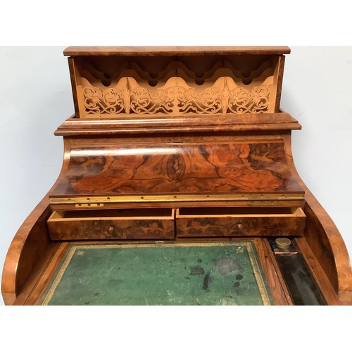 419 - A Victorian walnut veneered Davenport desk, with secret button to operate the rising stationary comp... 