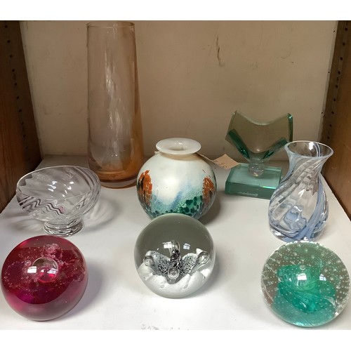 54 - A small collection of glass, comprising, three various Caithness paperweights, ‘Fireball’, ‘Cauldron... 