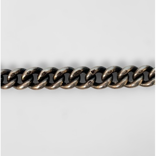 140 - A silver curb link Albert chain with t-bar and dog clip, 29cm including clip, gross weight approxima... 