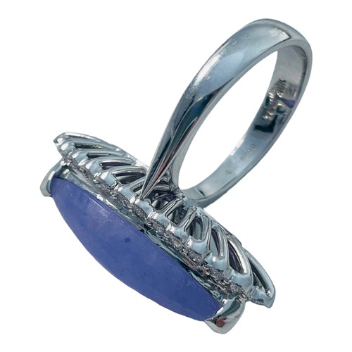 191 - An 18ct white gold lavender jade and diamond dress ring, set with a lozenge shaped lavender jade to ... 