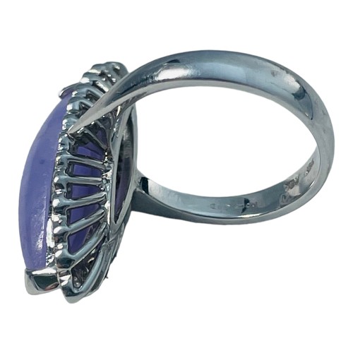 191 - An 18ct white gold lavender jade and diamond dress ring, set with a lozenge shaped lavender jade to ... 