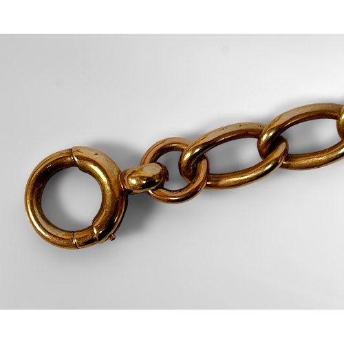 198 - A 9ct gold loose curb link Albert chain, each link hallmarked, with dog clip, 38.5cm long, gross wei... 