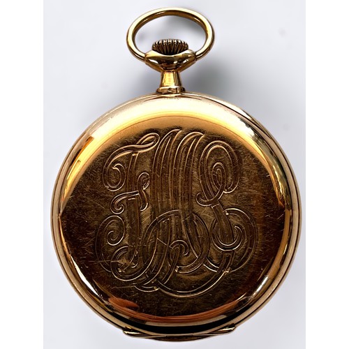 151 - An 18ct gold open-face pocket watch by Edouard Koehn for Tiffany & Co. The white enamel dial with Ar... 