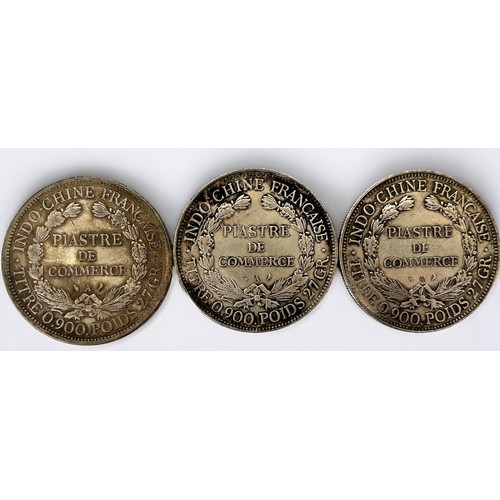 262 - Three French Indo-Chine Piastre De Commerce Silver Coins, Republique Francaise, ‘1899’, 26.1g, ‘1905... 