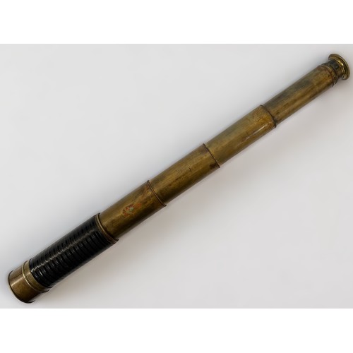 374 - A Davis of Derby six draw brass telescope, turned decoration to wooden tube, lens cap engraved ‘H. A... 