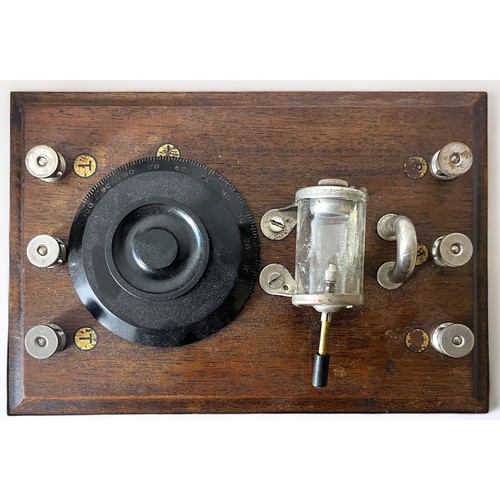 330 - A GECoPHONE Reg. No.102 Crystal Receiver, Ivorene label B.C. 1001, Inst No.7931, in stained walnut h... 